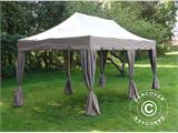 Tente Pliante FleXtents PRO Steel "Peaked" 4x8m Latte, avec 6 rideaux decoratifs