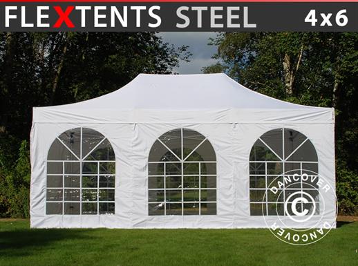 Pop up gazebo FleXtents Steel 4x6 m White, incl. 4 sidewalls