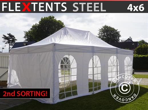 Quick-up telt FleXtents Steel 4x6m Hvit, inkl. 4 sider. NB! 2. Sortering