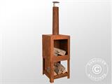 Outdoor fireplace incl. wood storage, 38.4x38.4x136 cm, Rust