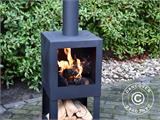 Outdoor fireplace incl. wood storage, 38.4x38.4x136 cm, Black