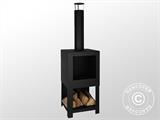 Chimenea exterior leñero exterior incluido, 38,4x38,4x136cm, Negra