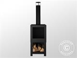 Chimenea exterior leñero exterior incluido, 38,4x38,4x136cm, Negra