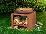 Fire bowl with wood storage, 60.9x60.9x62 cm, Rust