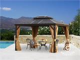 Gazebo San Bruno con tende e zanzariera, 3x4m, Marrone