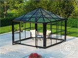 Orangerie/Pavillon Glas 8,7m², 2,95x2,95x2,7m, mit Fundament, schwarz