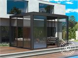 Cenador pérgola bioclimática San Pablo con puertas correderas, 3x4m, Negro