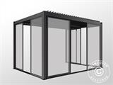 Cenador pérgola bioclimática San Pablo con puertas correderas, 3x4m, Negro