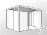 Pergola bioclimatique San Pablo avec portes coulissantes, 3x4m, Blanc