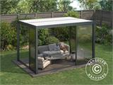 Cenador pérgola bioclimática San Pablo con puertas correderas, 3x4m, Blanco/Negro