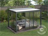 Cenador pérgola bioclimática San Pablo con puertas correderas, 3x4m, Blanco/Negro