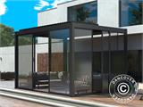 Cenador pérgola bioclimática San Pablo con puertas correderas, 4x4m, Negro