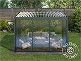 Cenador pérgola bioclimática San Pablo con puertas correderas, 4x4m, Blanco/Negro