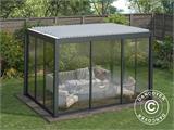 Cenador pérgola bioclimática San Pablo con puertas correderas, 4x4m, Blanco/Negro