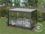 Cenador pérgola bioclimática San Pablo con puertas correderas, 4x4m, Blanco/Negro