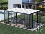 Cenador pérgola bioclimática San Pablo con puertas correderas, 3x5,8m, Negro/Blanco