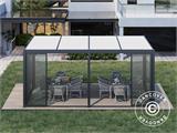 Pergola bioclimatique San Pablo avec portes coulissantes, 3x5,8m, Blanc/Noir