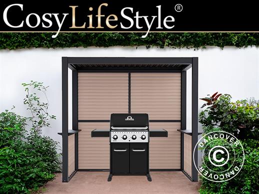 Complete BBQ Pergola San Juan, 2.5x1.5x2.3 m, Black/Wood-look