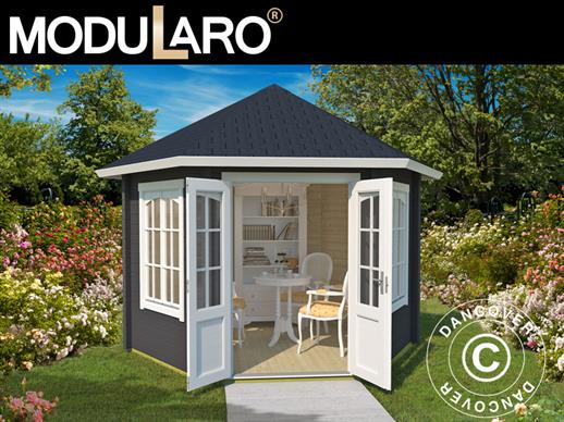 Wooden Gazebo Provence, hexagonal 3.5x3.03x3.18 m, 44 mm, Dark Grey