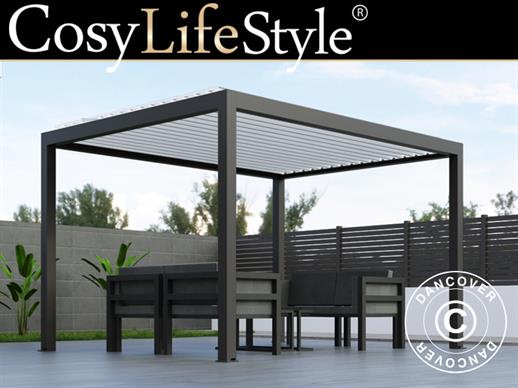 Bioklimatiske pergola pavillon Génova, 4x3m, Antracit/Hvid