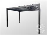 Pavilhão pergola bioclimático Monterey, 3x4m, c/cortinas e rede mosquiteira, Preto