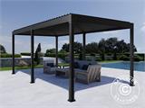 Cenador pérgola bioclimática Monterey, 3x6m, con cortinas y mosquitera, Negro