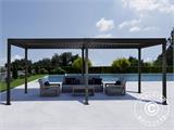 Cenador pérgola bioclimática Monterey, 3x6m, con cortinas y mosquitera, Negro