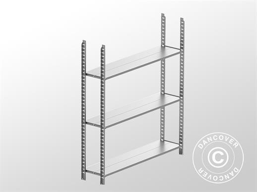 Système d'étagère/rack de stockage avec 3 tablettes, 1,8x0,4x2m, GUARDI, Argent