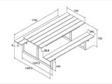 Mesa de picnic, sin madera, 1,75x1,5m, Negra/Antracita