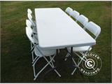 Parti forfait, 1 table pliante (240cm) + 8 chaises pliantes, Gris clair/Blanc