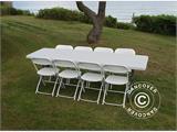 Party package, 1 folding table (240 cm) + 8 chairs, Light grey/White